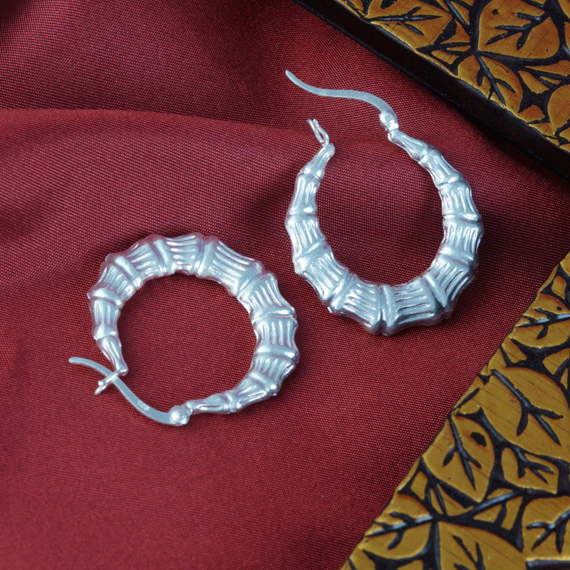 Bamboo Hoops 925 Sterling Silver Hoop Earrings