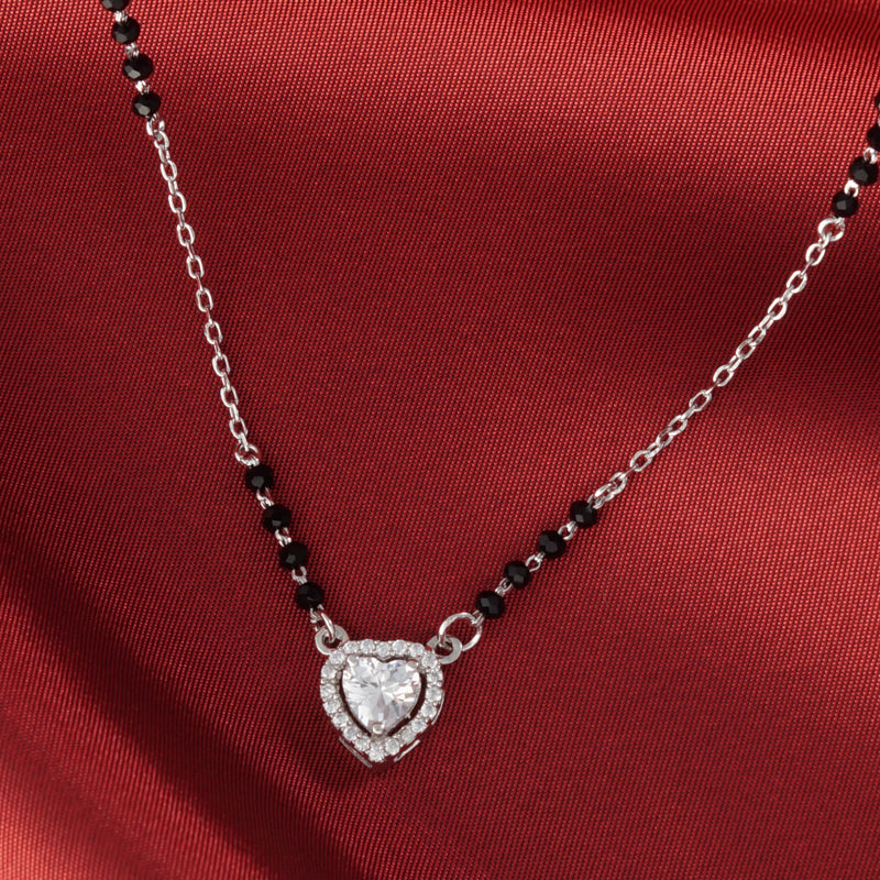 Heart Shape Mangalsutra in 925 Sterling Silver 17 inches +1 inch adjustable