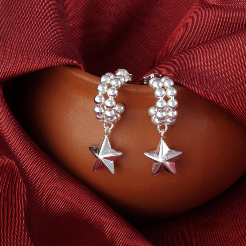 Bubble Shape With Star 925 Sterling Silver Bali Earring