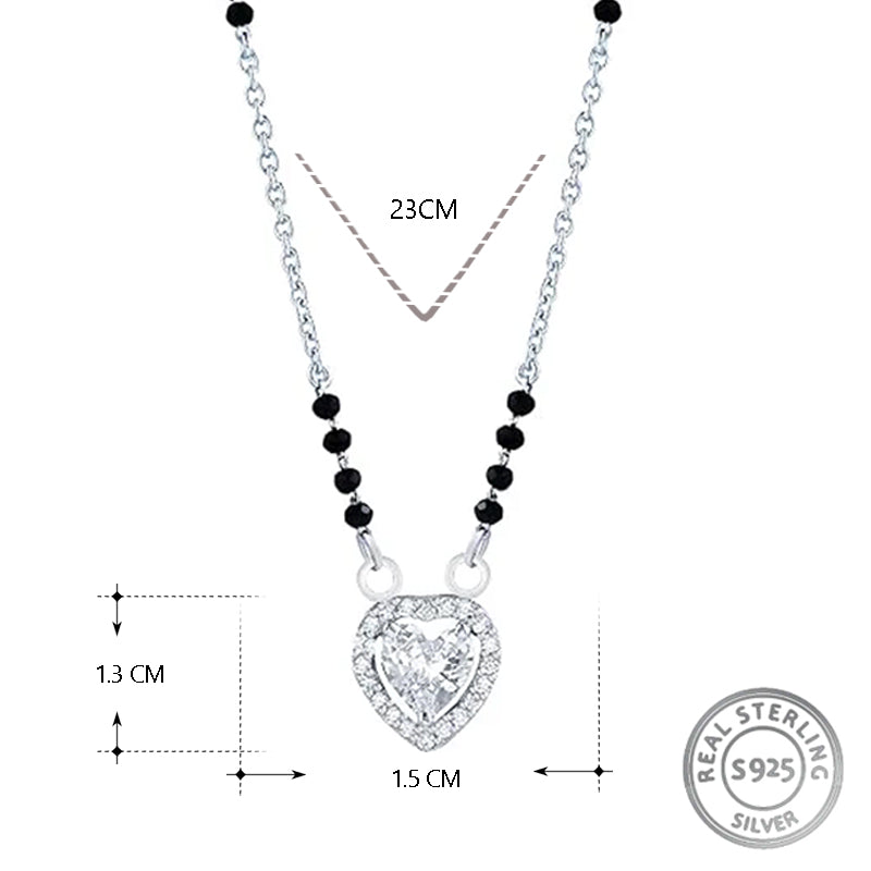 Heart Shape Mangalsutra in 925 Sterling Silver 17 inches +1 inch adjustable