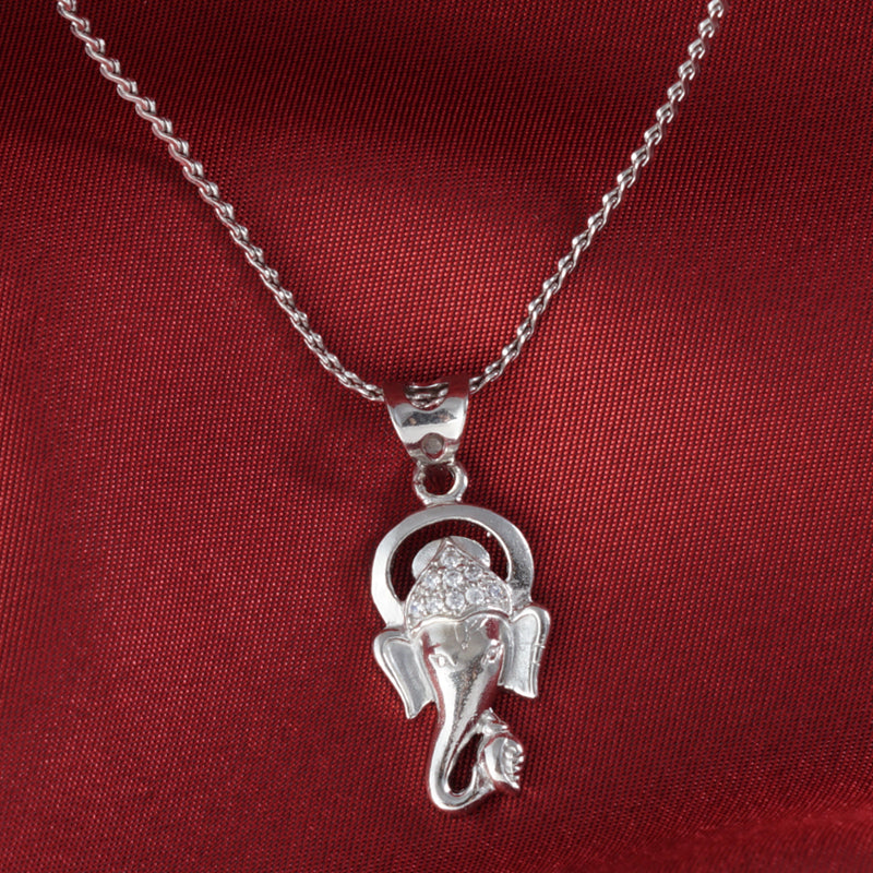 Ganesh 925 Sterling SIlver Pendant with Chain (Chain Length 16 inch)