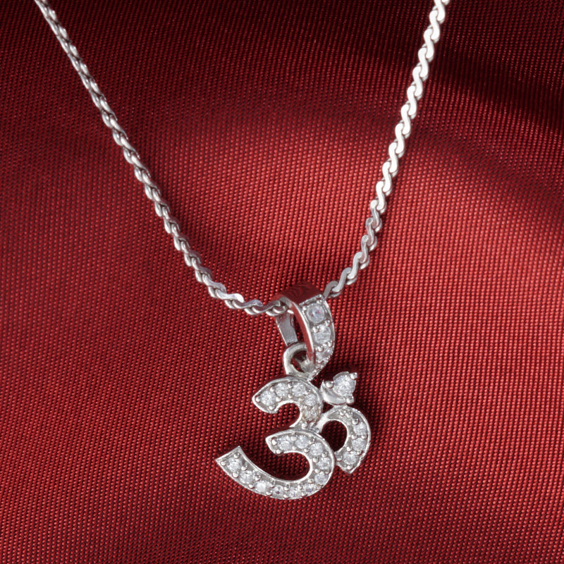 Om 925 Sterling Silver Pendent with Chain ( 16 Inches )