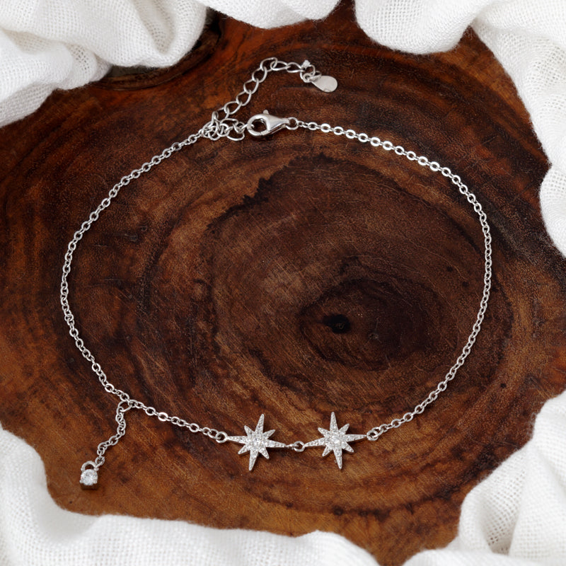 Madhuban Northern Star 925 Sterling Silver Anklets with Adjustable Length