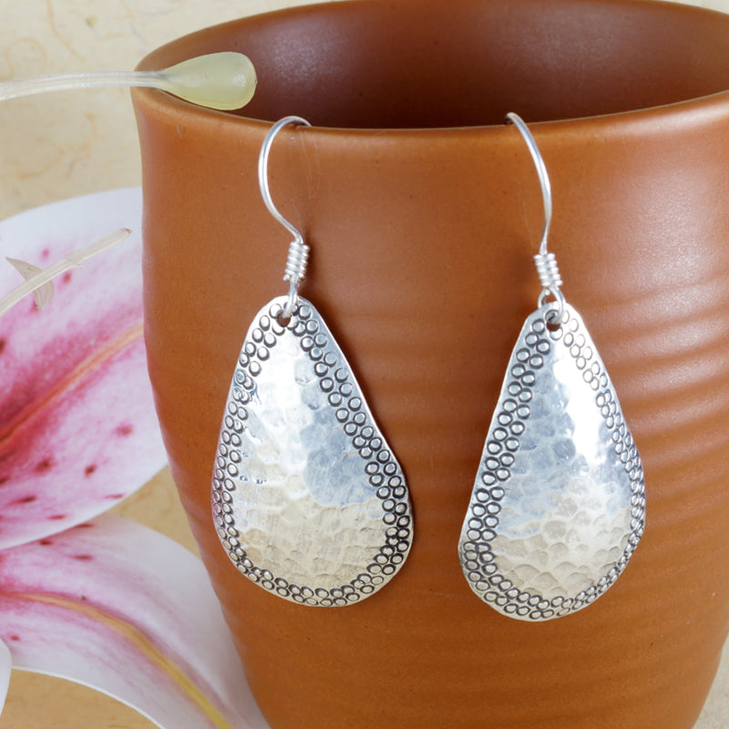 Handmade Hammered Texture 925 Sterling Silver Hook Earrings for Women