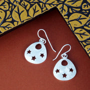 Handmade and Textured Pear shaped Rhodium Plated 925 Sterling Silver Dangling Hook Earrings for Women