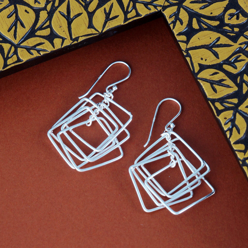 Geometric 925 Sterling Silver Dangling Hook Earrings for Women