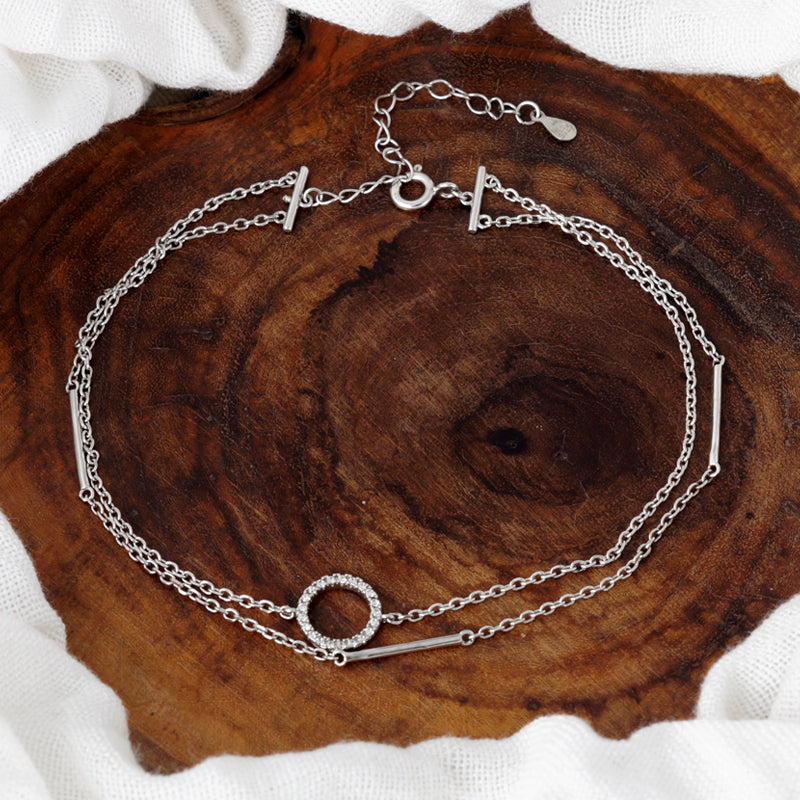 Madhuban Circle of Life 925 Sterling Silver Double Line Anklets with Adjustable Length