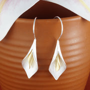 Handmade Blossom Rhodium and Gold Plated 925 Sterling Silver Hook Earrings for Women