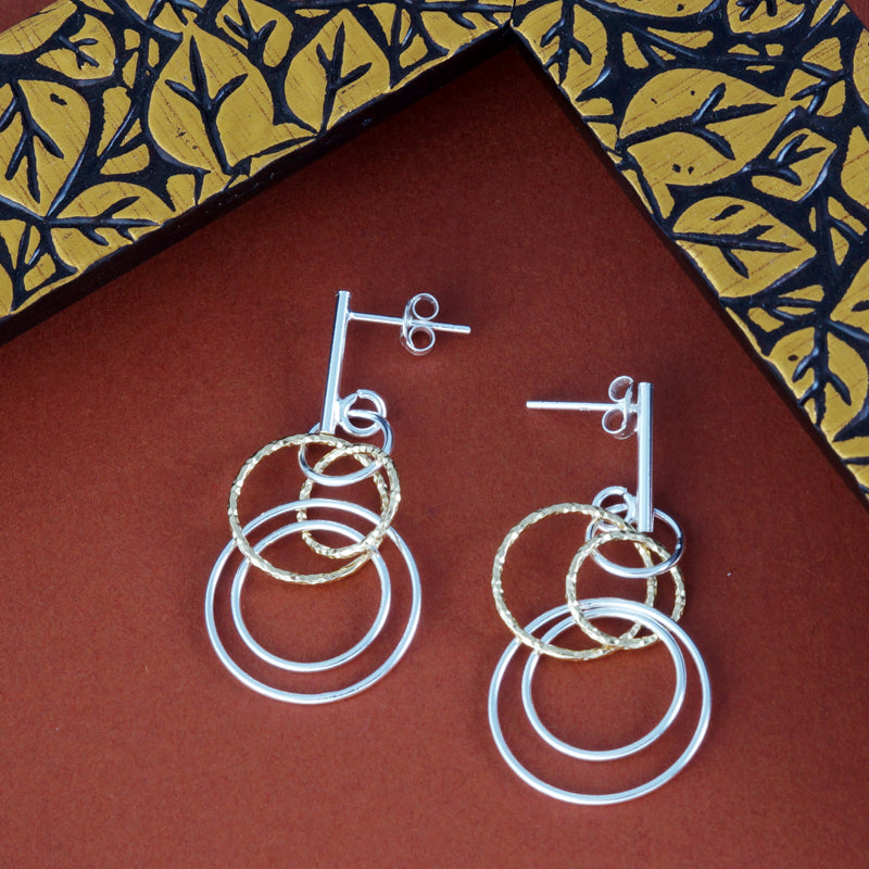 Circles Two Tone 925 Sterling Silver Hook Earrings for Women