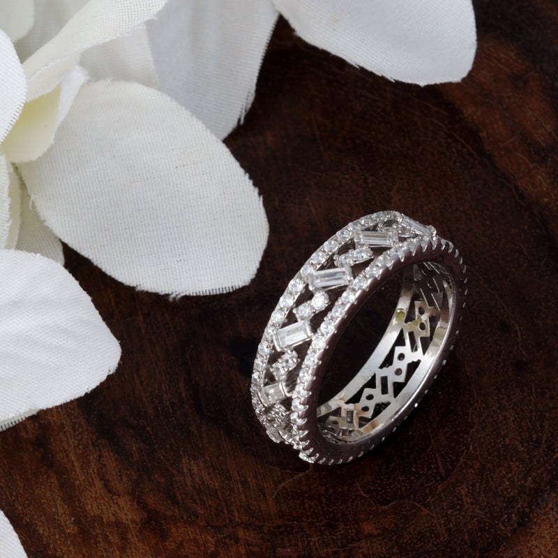 Sparkling Full Eternity Baguette  925 Sterling Silver Ring