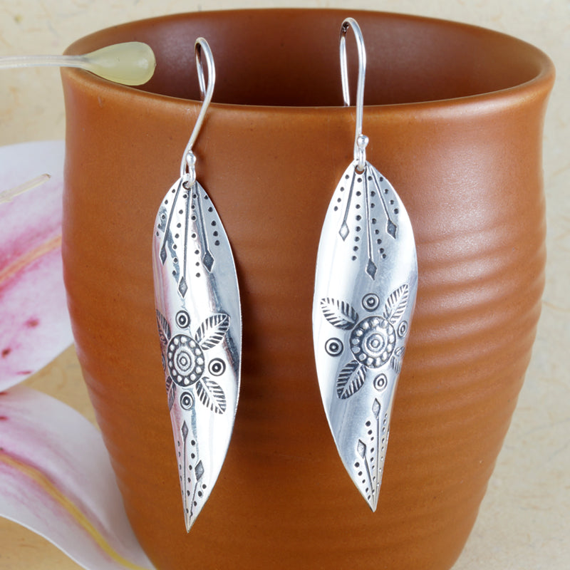 Tribe Leaf 925 Sterling Silver Hook Earrings for Women's