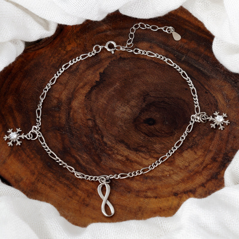 Madhuban Infinity Snowflake 925 Sterling Silver Anklets with Adjustable Length