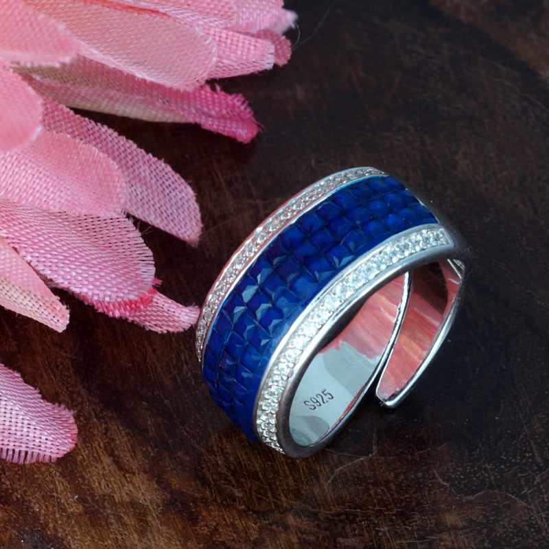 Blue Mirage 925 Sterling Silver Ring. Adjustable ring size, comfortably fits between Indian ring sizes 10 to 15