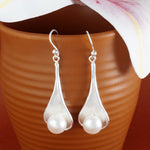 Load image into Gallery viewer, Oyster Handmade Pearl  Rhodium Plated 925 Sterling Silver Dangling Hook Earrings for Women
