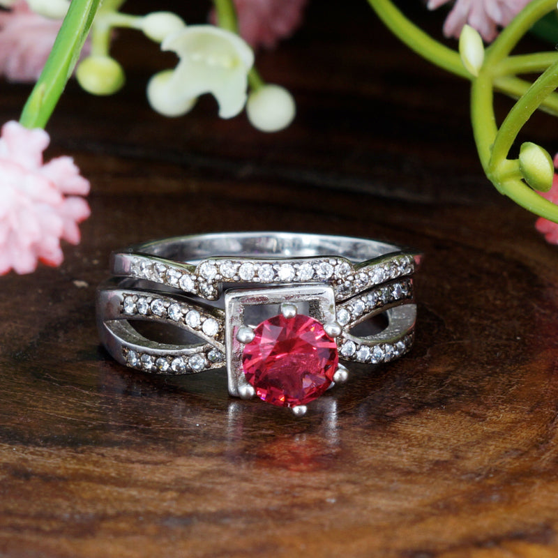Prism Red 925 Sterling Silver Bridal Ring