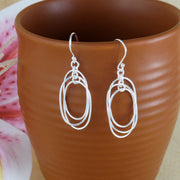 Oval Circles 925 Sterling Silver Dangling Hook Earrings for Women