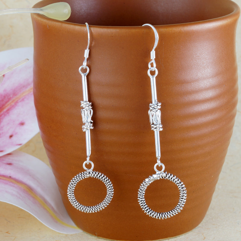 Handmade Circle 925 Sterling Silver Hook Earrings for Women