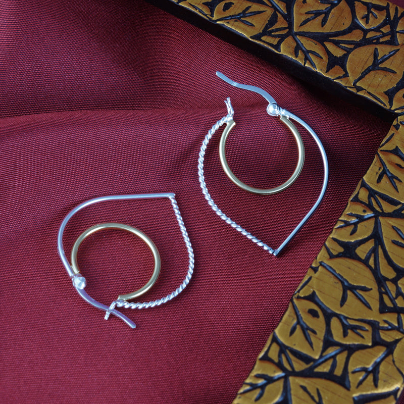 Mannat Double Hoops Two Tone 925 Sterling Silver Hoop Earrings