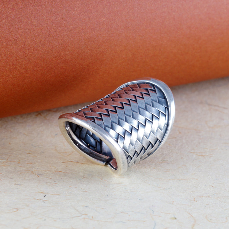 Handmade Woven Signet 925 Sterling Silver Ring (Adjustable Ring Size)