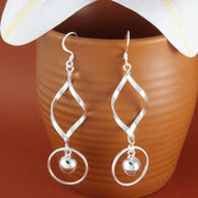 Ball Bead Wavy Rhodium Plated 925 Sterling Silver Hook Dangler Earrings for Women