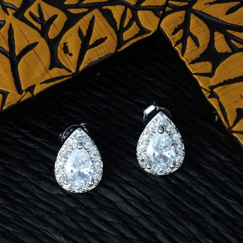 Asha Halo Pear 925 Sterling Silver Earrings