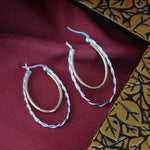 Load image into Gallery viewer, Duniya Swig Double Hoops Two Tone 925 Sterling Silver Hoop Earrings
