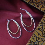 Duniya Swig Double Hoops Two Tone 925 Sterling Silver Hoop Earrings