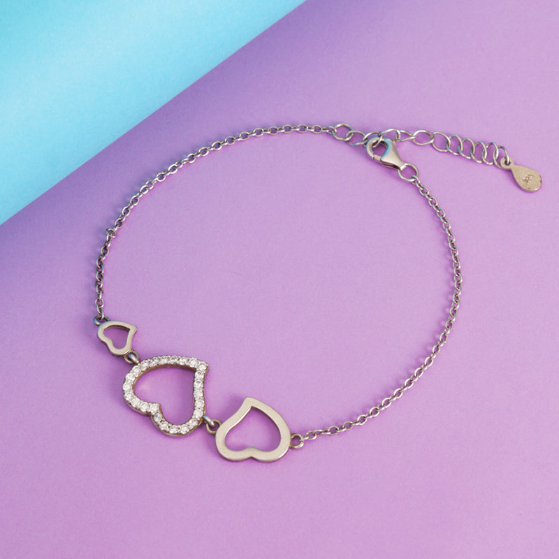 Multi Hearts 925 Sterling Silver Bracelet with Adjustable length