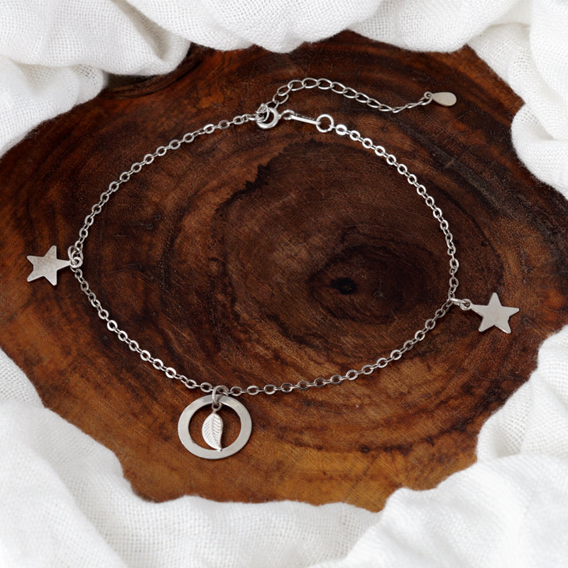 Madhuban Star 925 Sterling Silver Anklets with Adjustable Length