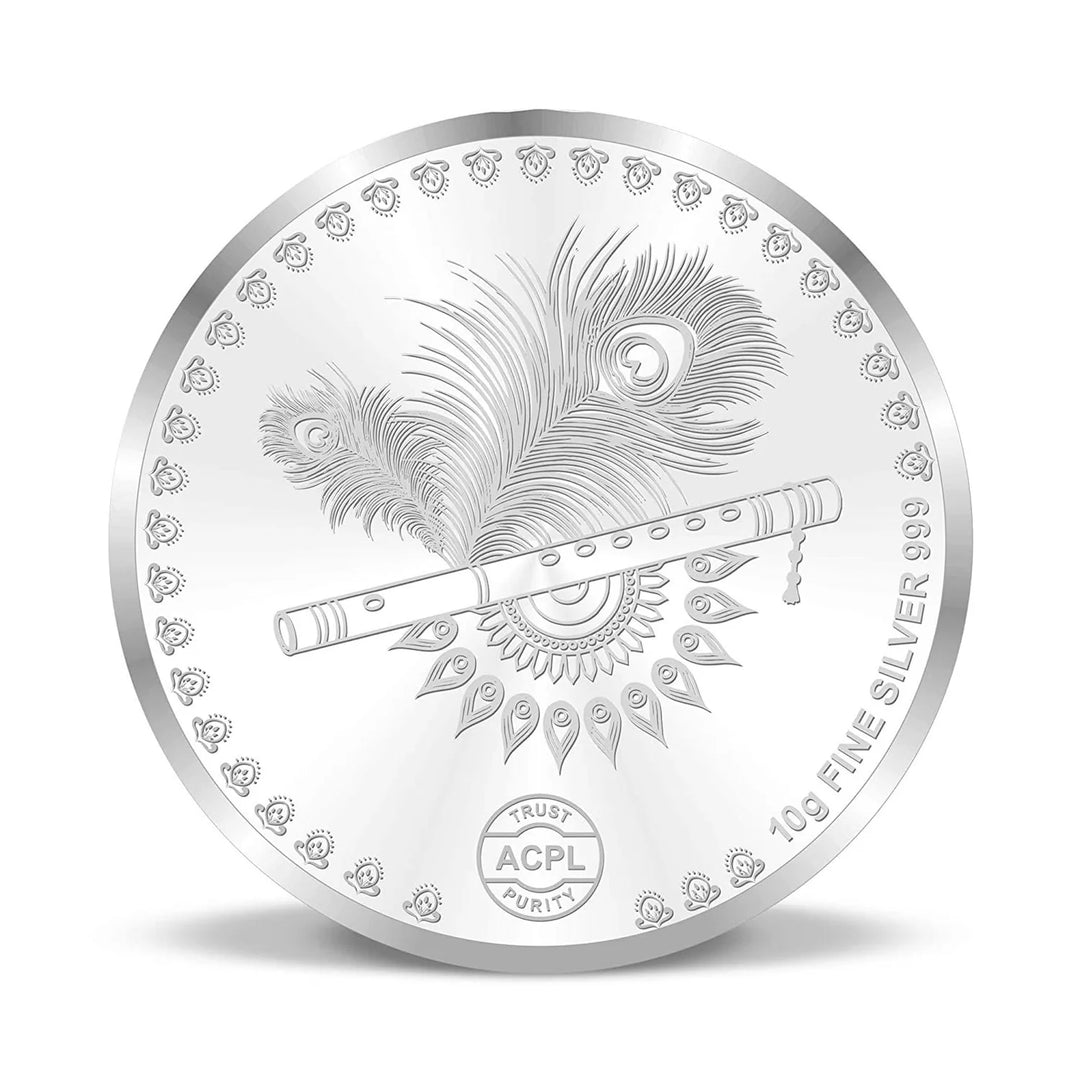 TUANZ 999 Purity 10 grams Radha Krishna Square Silver Coin With BIS Hallmarked