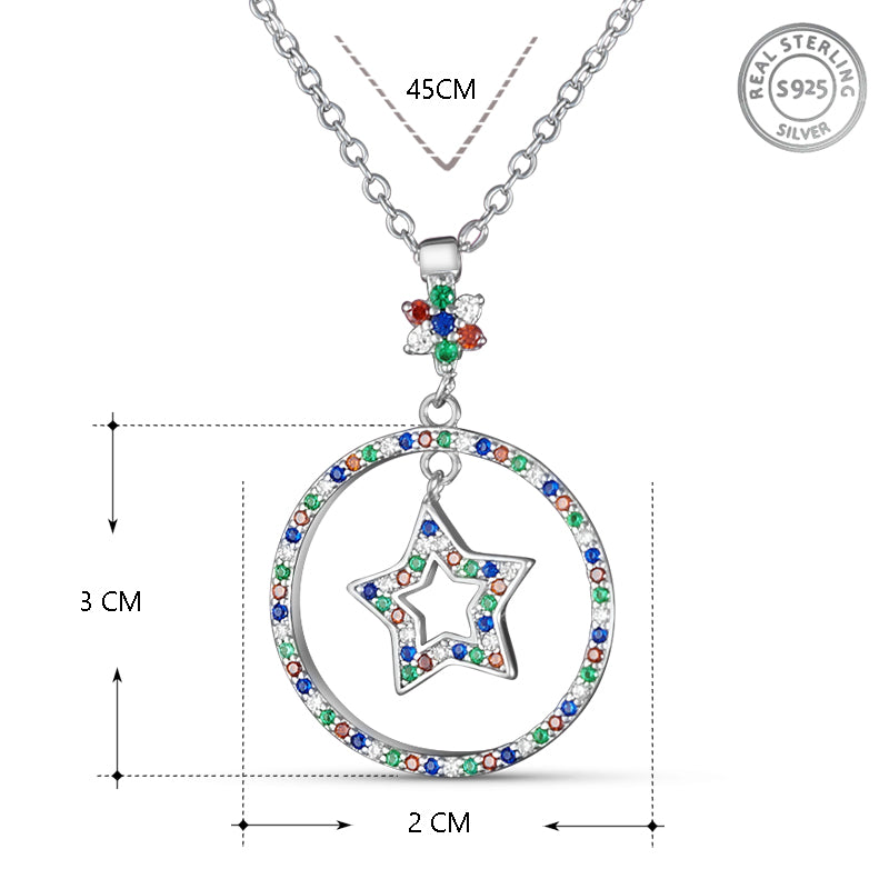 Multi Color Twinkle Star 925 Sterling Silver Pendant with adjustable length chain