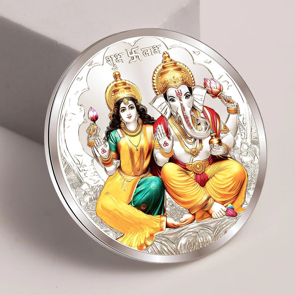 TUANZ 999 Purity 20 grams Laxmi Ganesh Silver Coin With BIS Hallmarked