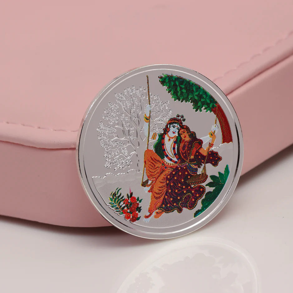 TUANZ 999 Purity 10 grams Radha Krishna Square Silver Coin With BIS Hallmarked