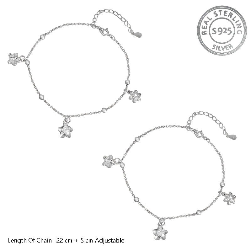 Madhuban Flower Solitaire 925 Sterling Silver Anklets with Adjustable Length