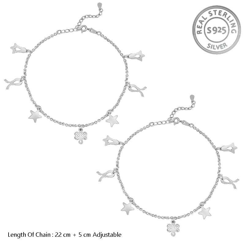 Madhuban Temptation 925 Sterling Silver Anklets with Adjustable Length