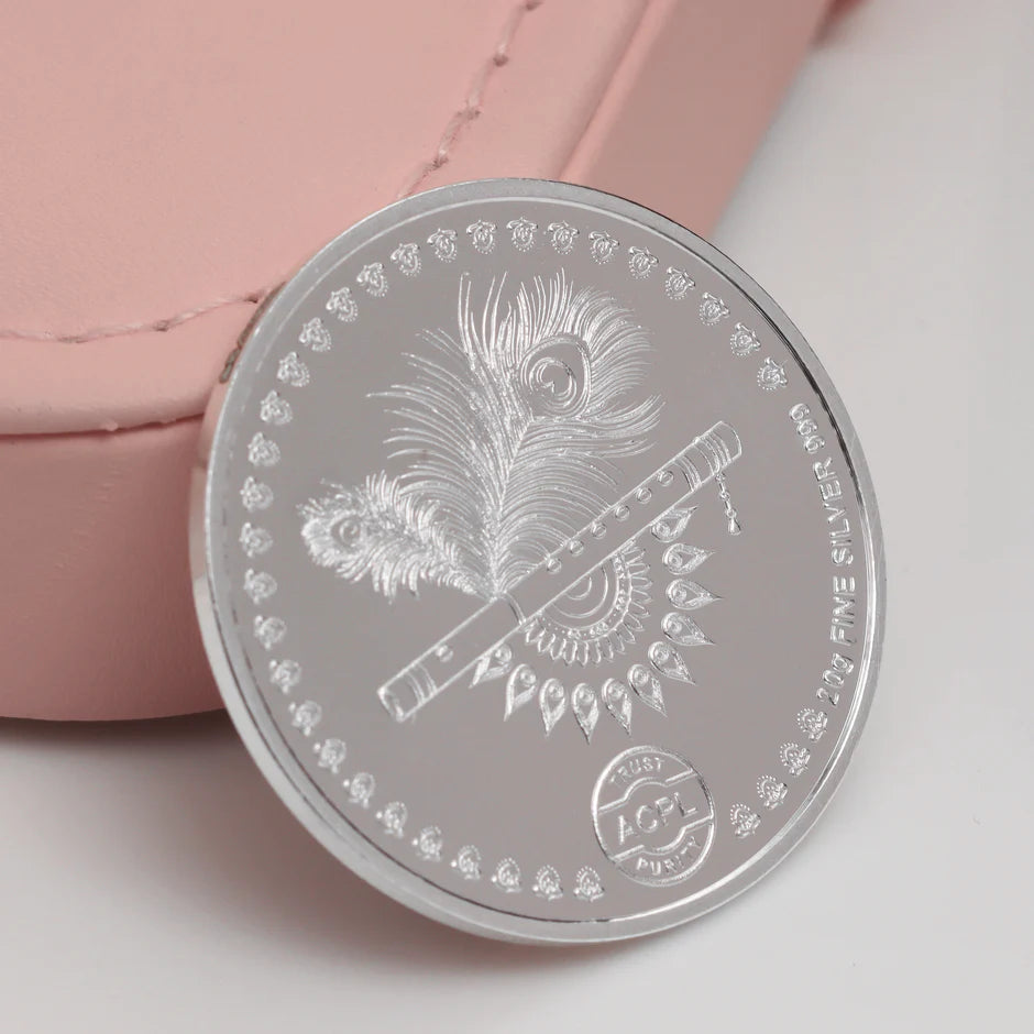 TUANZ 999 Purity 10 grams Radha Krishna Square Silver Coin With BIS Hallmarked