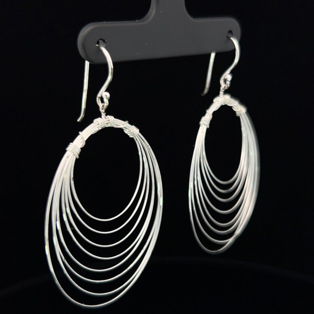 Graduating Circle Rhodium Plated 925 Sterling Silver Dangling Hook Earrings for Women