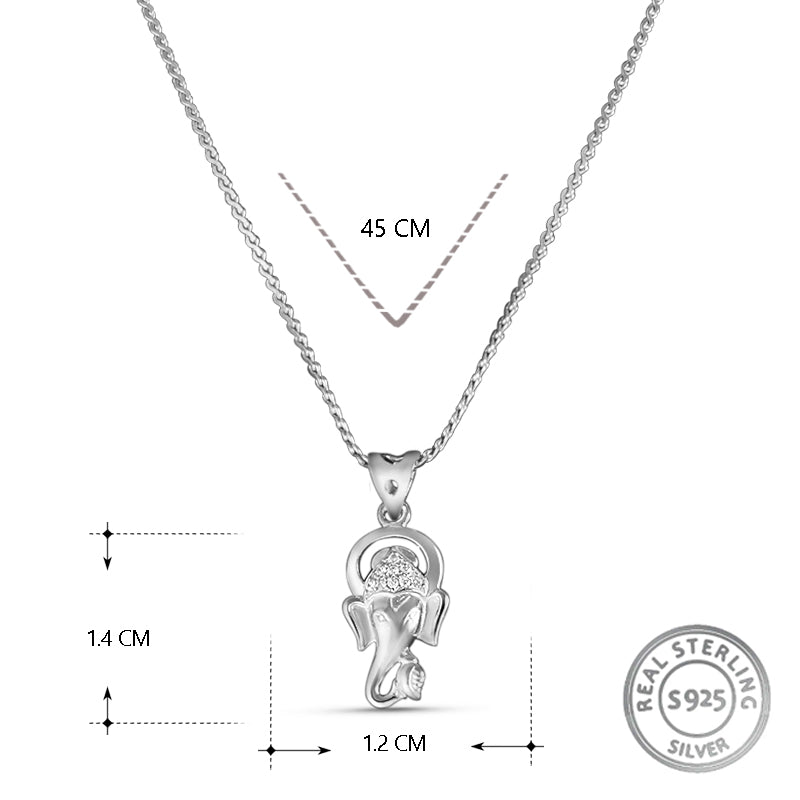 Ganesh 925 Sterling SIlver Pendant with Chain (Chain Length 16 inch)