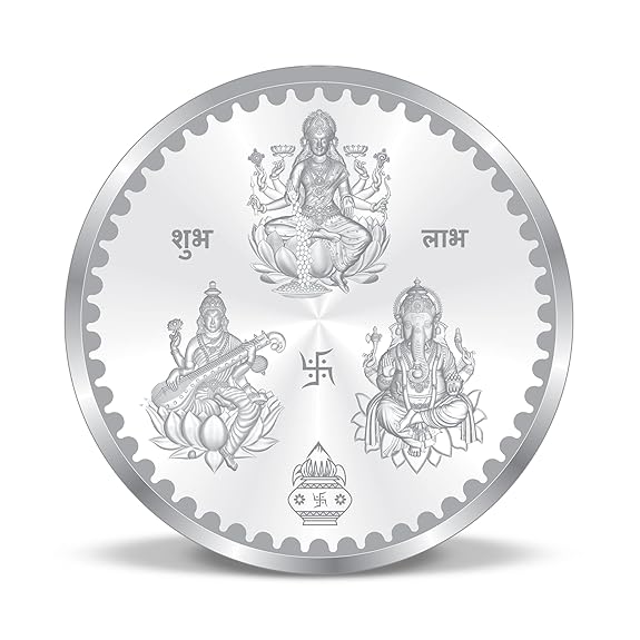 999 Purity 10 gm Laxmi Ganesh Saraswati Silver Coin With BIS Hallmarked