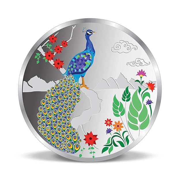 Peacock Rangoli 999 purity Silver Coins. Available in 20 GMS