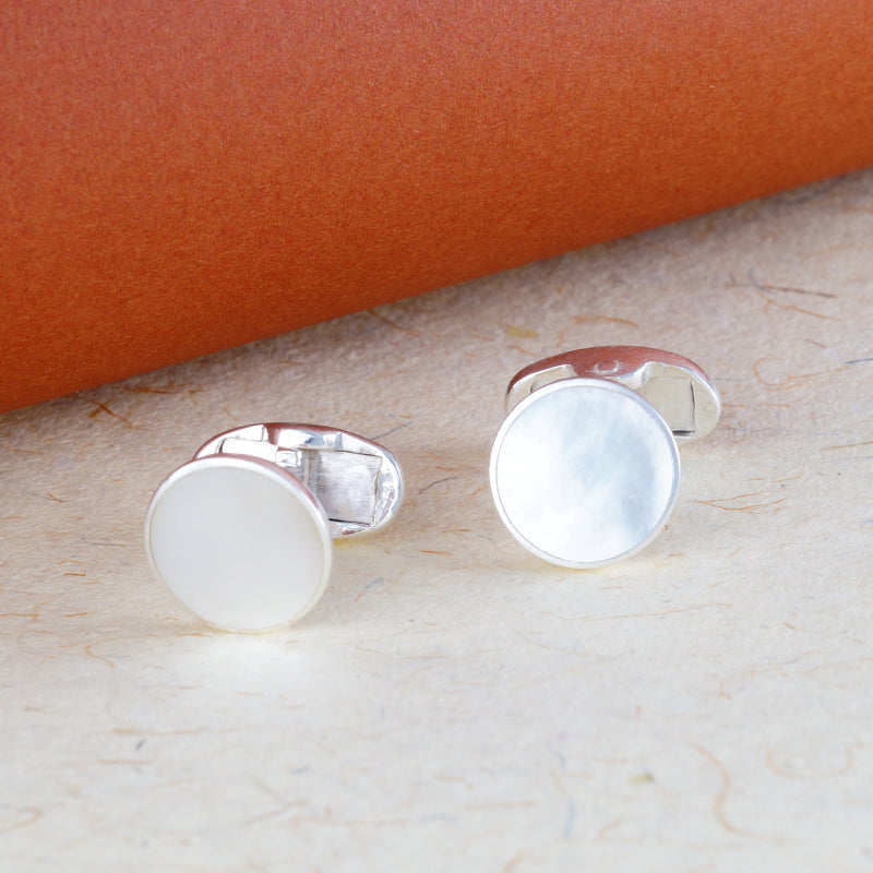 Mother Pearl Rhodium Plated 925 Sterling Silver Cufflink