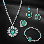 Load image into Gallery viewer, Green Paradise 925 Sterling Silver Set of 4 pieces. Studded with Cubic Zircons  (Necklace, Bracelet, Earring &amp; Ring)
