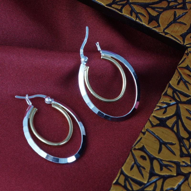 Aditi Double Hoops Two Tone 925 Sterling Silver Hoop Earrings