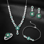 Load image into Gallery viewer, Green Radiance 925 Sterling Silver Set of 4 pieces (Necklace, Bracelet, Earring &amp; Ring)
