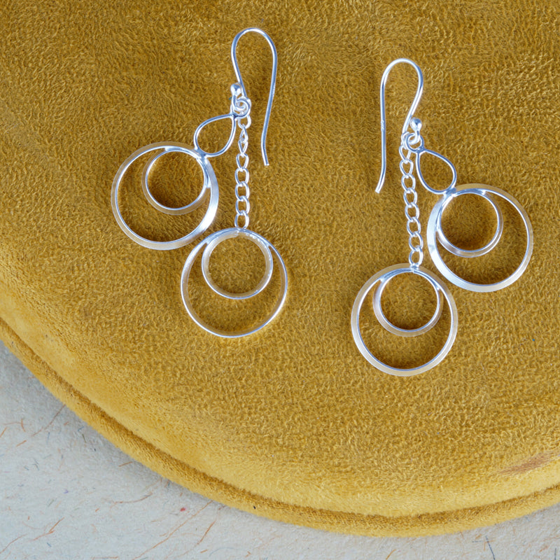 Geometric Circle Link 925 Sterling Silver Earrings