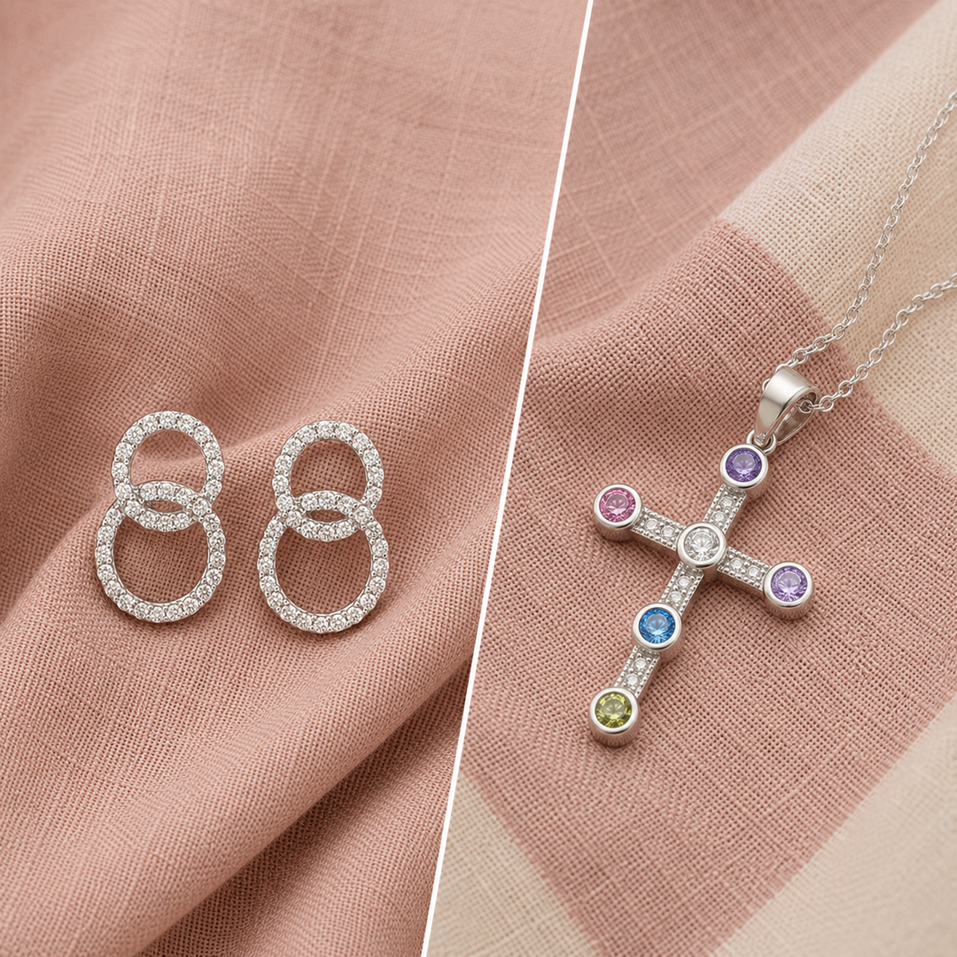 925 Sterling Silver Stud Earrings & Pendant with Chain Combo Set
