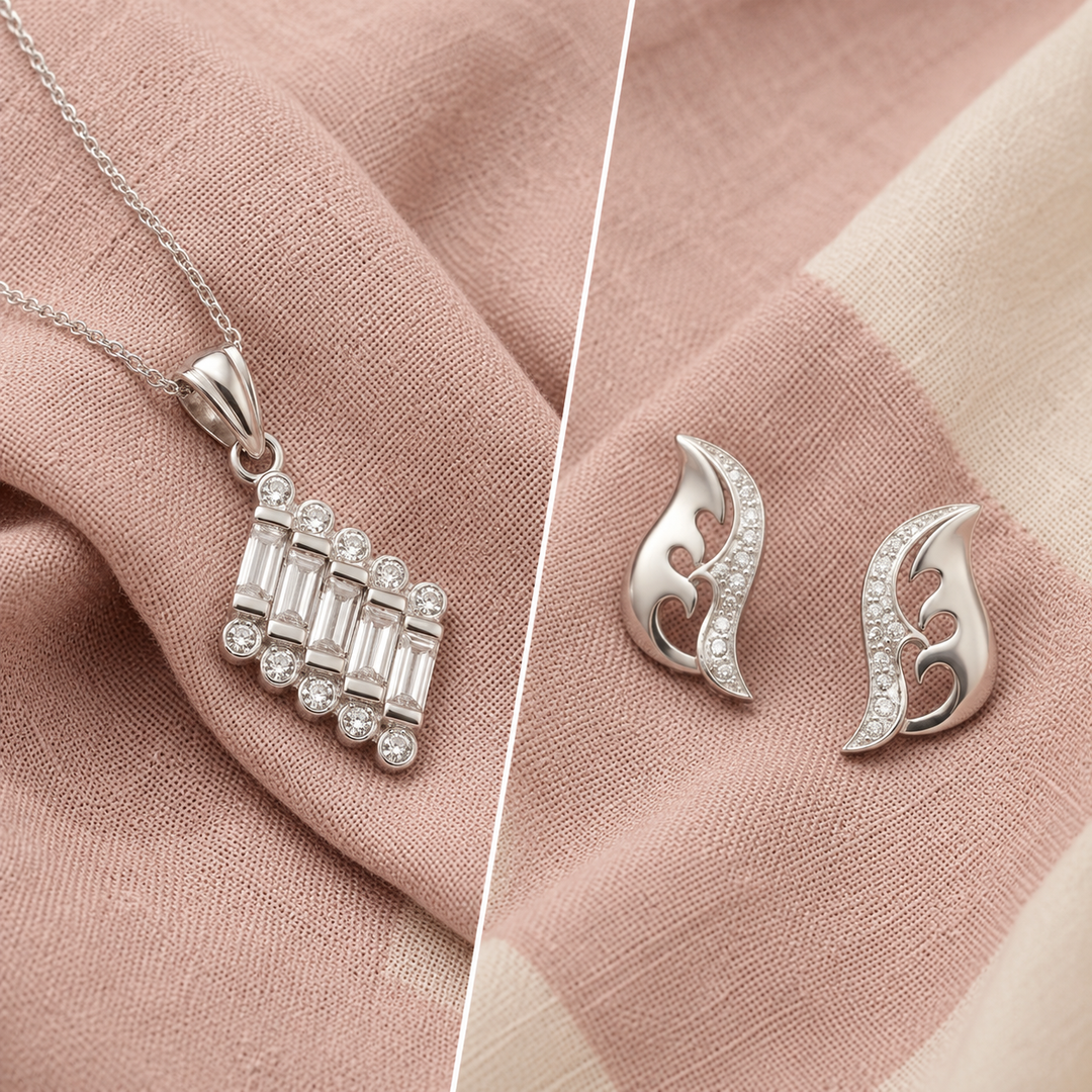 Elegant 925 Sterling Silver Pendant with Chain & Earrings Set