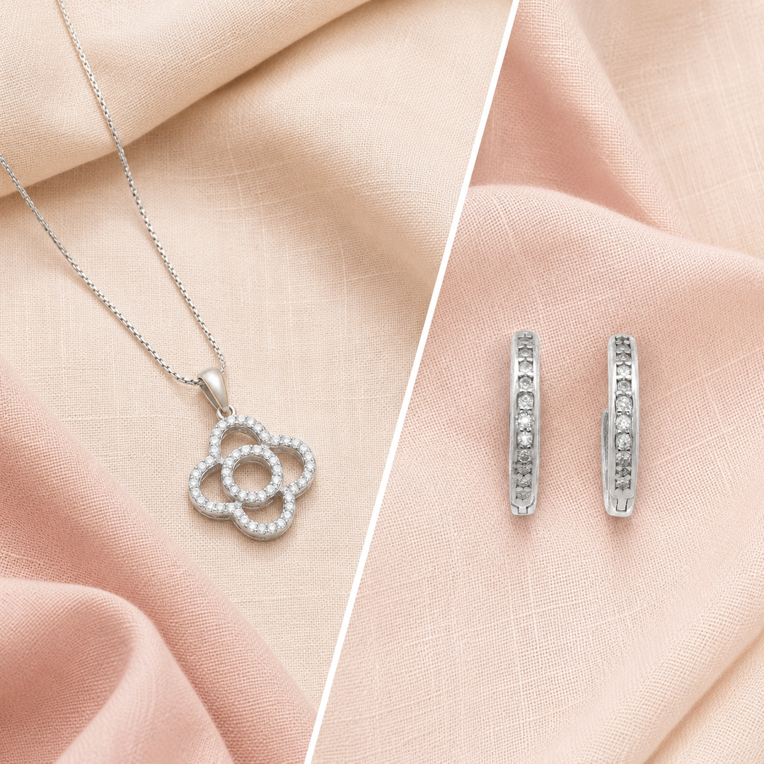 Elegant 925 Sterling Silver Pendant with Chain & Earrings Set