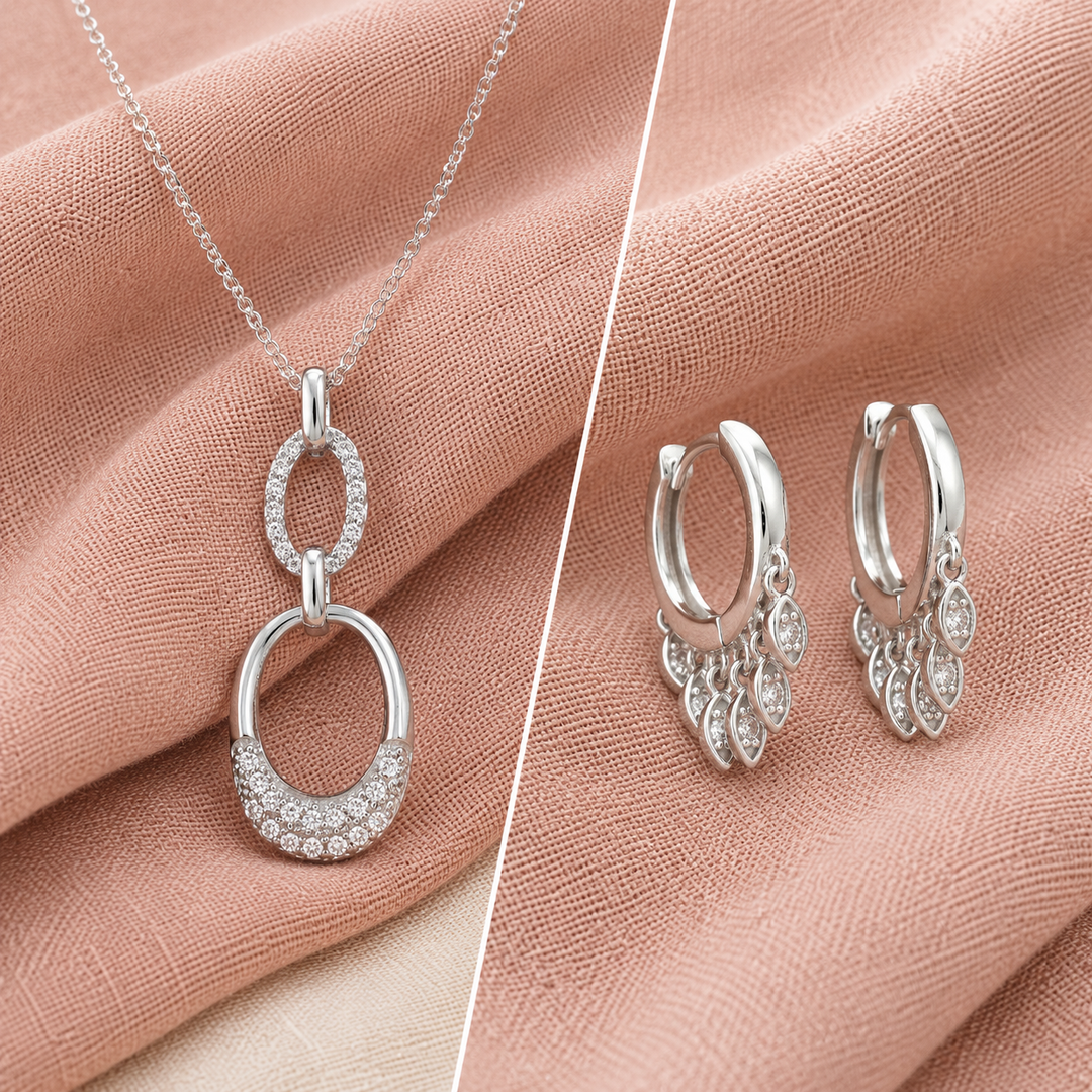 Elegant 925 Sterling Silver Pendant with Chain & Earrings Set