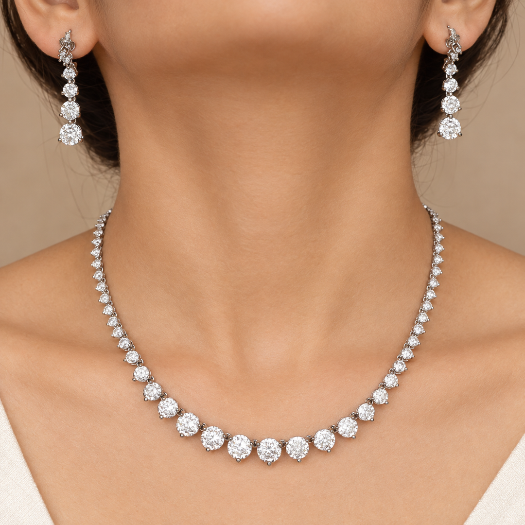 Premium 925 Silver Necklace & Earrings Set for Women
